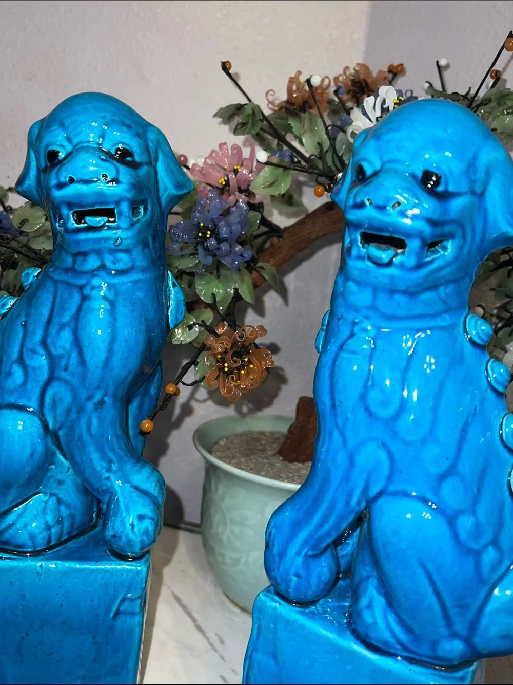 Foo Dogs Antique Turquoise Decorative Home Accent LN Vintage